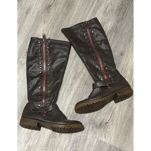 Bamboo Knee‎ High Boots Buckle Accent Studded Zipper Brown 7.5